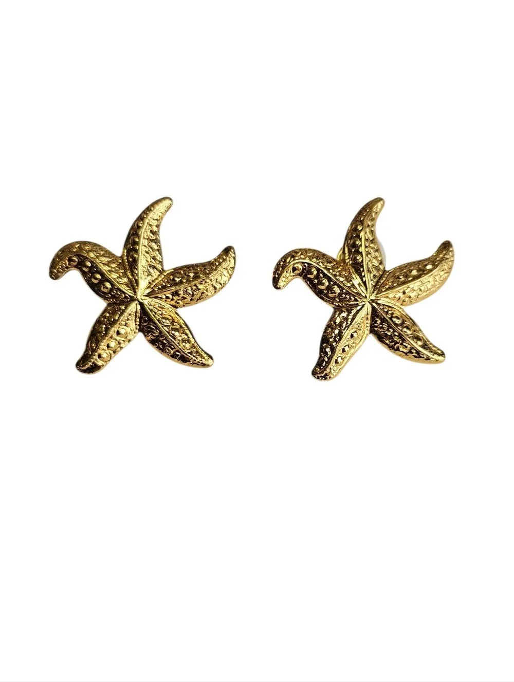 Vintage 80's Avon Goldtone Starfish Stud Nautical Statement Earrings